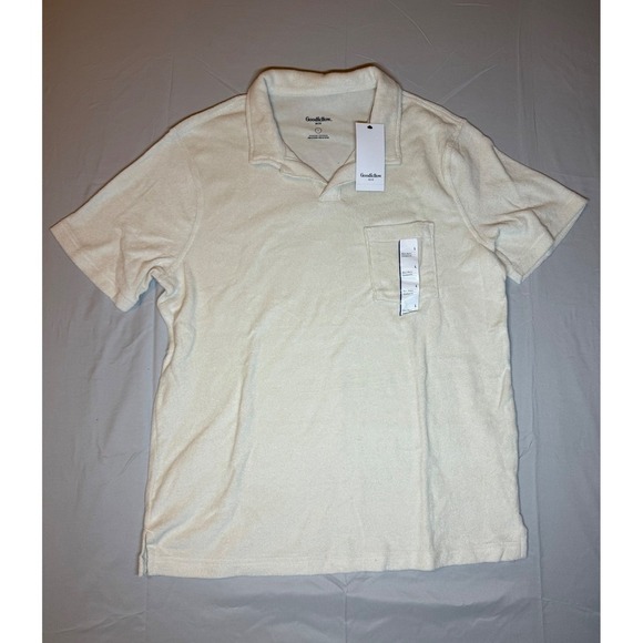 Goodfellow Textured Knit Short Sleeve Polo Shirt Beige Standard Fit Mens Large - Picture 1 of 4